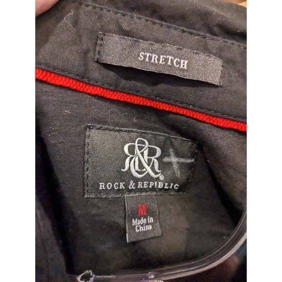 Rock & Republic Button Up Shirt Mens Medium Long Sleeve Black Pockets Casual‎ - Picture 4 of 4